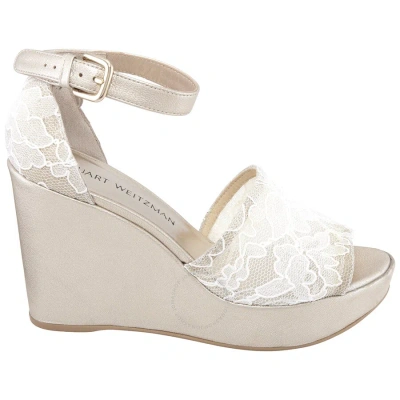 Stuart Weitzman Vienna Lace 75 Wedge Sandals In White