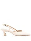 Stuart Weitzman Vinnie Patent Kitten Slingback Pumps In White