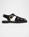 Stuart Weitzman Villa Leather Fisherman Sandals In Black