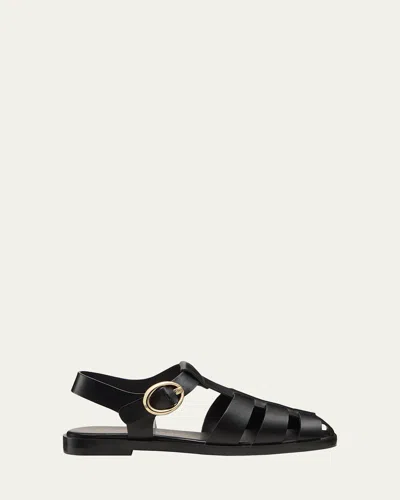 Stuart Weitzman Villa Leather Fisherman Sandals In Black