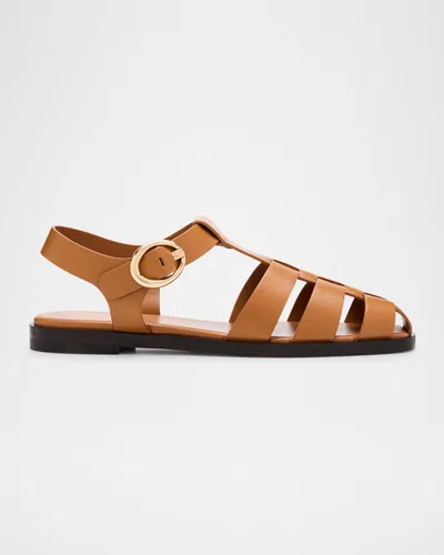 Stuart Weitzman Villa Leather Fisherman Sandals In Macchiato