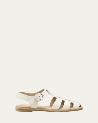 Stuart Weitzman Villa Leather Fisherman Sandals In White
