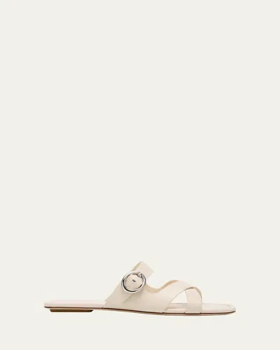 Stuart Weitzman Villa Leather Slide Sandals In White