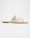 Stuart Weitzman Villa Leather Slide Sandals In Linen