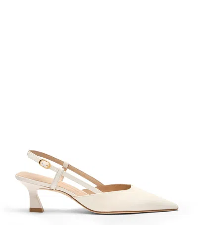 Stuart Weitzman Vinnie Leather Kitten Slingback Pumps In White