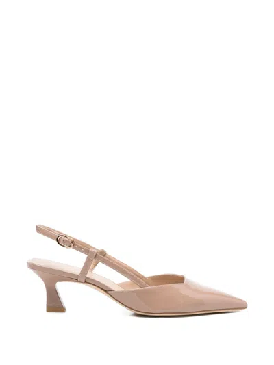Stuart Weitzman Vinnie T Mid Heel Patent Slingback Pumps In Neutral