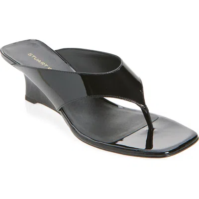 Stuart Weitzman Vinnie 50 Wedge Thong Sandal In Black