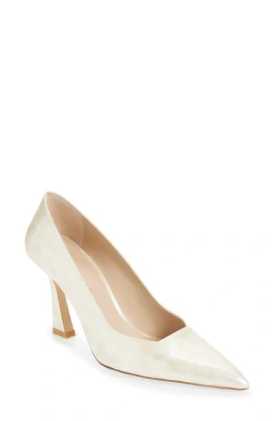 Stuart Weitzman Vinnie 85 Patent Leather Pointed Toe Pump In Neutral