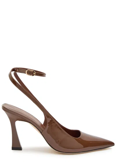 Stuart Weitzman Vinnie 85 Patent Leather Slingback Pumps In Brown