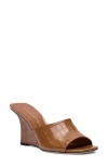 Stuart Weitzman Vinnie 85 Patent Leather Wedge Mule In Brown
