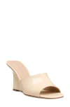 Stuart Weitzman Vinnie 85 Patent Leather Wedge Mule In Neutral