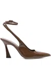 Stuart Weitzman Vinnie 85 Patent Leather Slingback Pumps In Brown