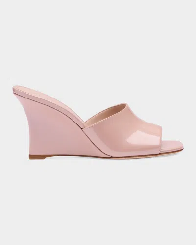 Stuart Weitzman Vinnie 85mm Patent Leather Wedge Mule Sandals In Pink