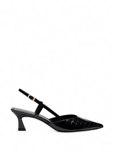 Stuart Weitzman Vinnie Crocodile-embossed Leather Pumps In Black