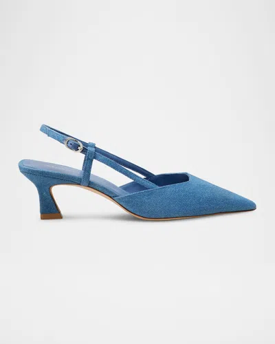 Stuart Weitzman Vinnie Denim Kitten Slingback Pumps In Washed