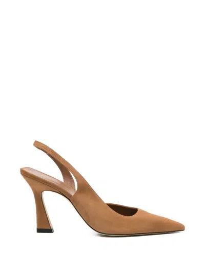 Stuart Weitzman Vinnie 85 Suede Slingbacks Pumps Beige In Brown