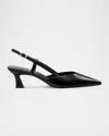 Stuart Weitzman Vinnie Leather Kitten Slingback Pumps In Black