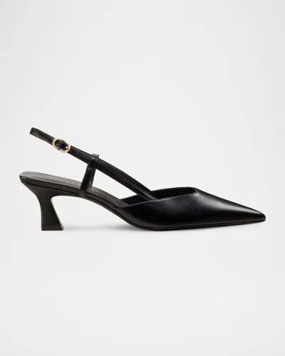 Stuart Weitzman Vinnie Leather Kitten Slingback Pumps In Black
