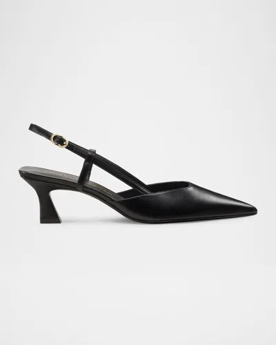 Stuart Weitzman Vinnie Leather Kitten Slingback Pumps In Black