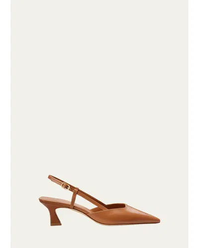 Stuart Weitzman Vinnie Leather Kitten Slingback Pumps In Brown