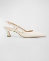 Stuart Weitzman Vinnie Leather Kitten Slingback Pumps In Neutral