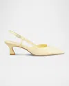Stuart Weitzman Vinnie Leather Kitten Slingback Pumps In Lemon Chiffon