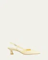Stuart Weitzman Vinnie Leather Kitten Slingback Pumps In Lemon Chiffon