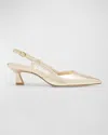 Stuart Weitzman Vinnie Metallic Kitten Slingback Pumps In Light Gold