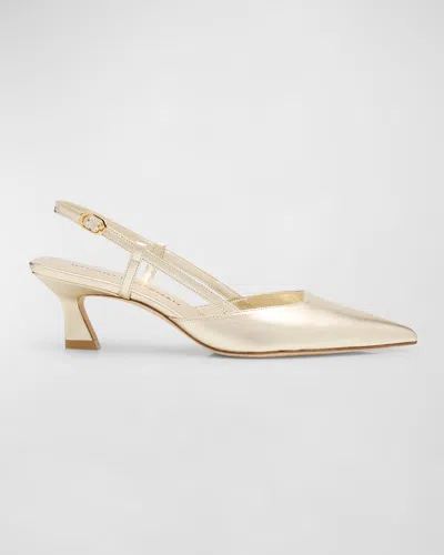 Stuart Weitzman Vinnie Metallic Kitten Slingback Pumps In Light Gold