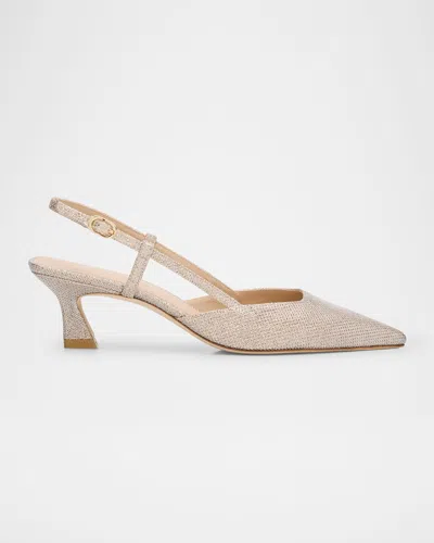 Stuart Weitzman Vinnie Metallic Kitten Slingback Pumps In Nude