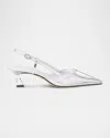 Stuart Weitzman Vinnie Metallic Kitten Slingback Pumps In Silver