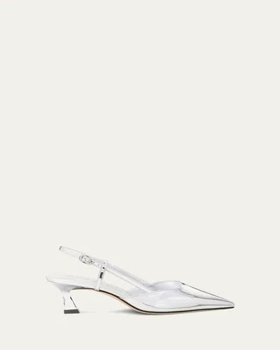 STUART WEITZMAN VINNIE METALLIC KITTEN SLINGBACK PUMPS