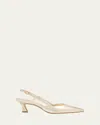 Stuart Weitzman Vinnie Metallic Kitten Slingback Pumps In White