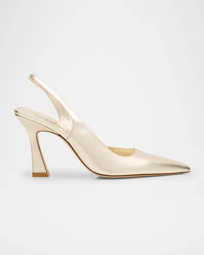 Stuart Weitzman Vinnie Metallic Leather D'orsay Slingback Pumps In Gold