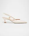 Stuart Weitzman Vinnie Patent Kitten Slingback Pumps In Cream