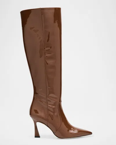 Stuart Weitzman Vinnie Patent Leather Knee-high Boots In Brown