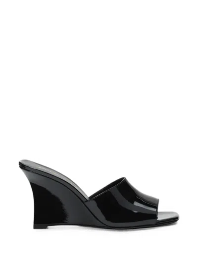 Stuart Weitzman Vinnie Patent-finish Wedge Sandals In Black