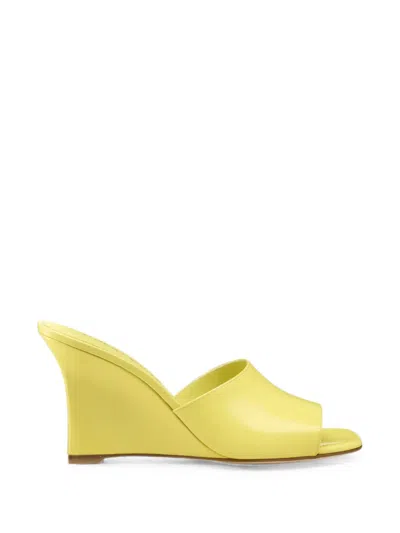 Stuart Weitzman Vinnie Patent-leather Wedge Sandals In Yellow