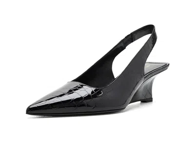 Stuart Weitzman Vinnie Sling Wedges 50 Women's Wedge Shoes Black: 7 M, Leather In Multi
