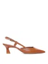 Stuart Weitzman 'winnie' Brown Slingback Pumps Wirh Medium Heel In Leather Woman In Marrón