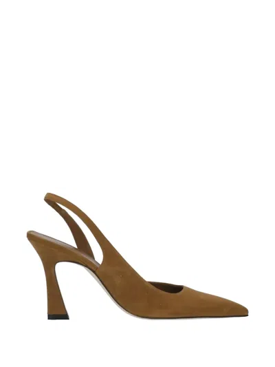 Stuart Weitzman Vinnie Suede Slingback Pointed Toe Pumps In Brown