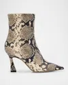 Stuart Weitzman Vinnie Snake-printed Leather Booties In Gray