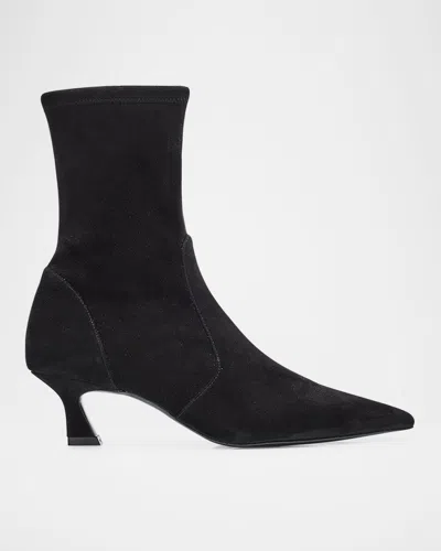 Stuart Weitzman Vinnie Stretch Leather Booties In Black