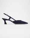 Stuart Weitzman Vinnie Suede Kitten Slingback Pumps In Blue