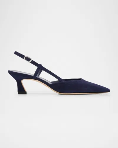 Stuart Weitzman Vinnie Suede Kitten Slingback Pumps In Blue