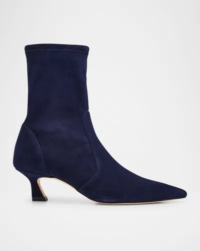 Stuart Weitzman Vinnie Suede Stretch Booties In Blue