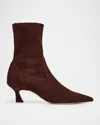 Stuart Weitzman Pointed Toe Kitten Heel Ankle Boots In Brown