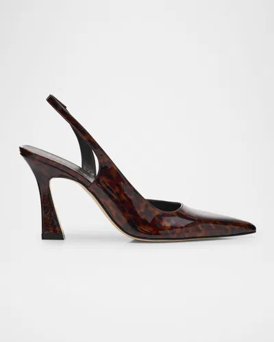 Stuart Weitzman Vinnie Tortoise Patent Leather D'orsay Slingback Pumps In Black