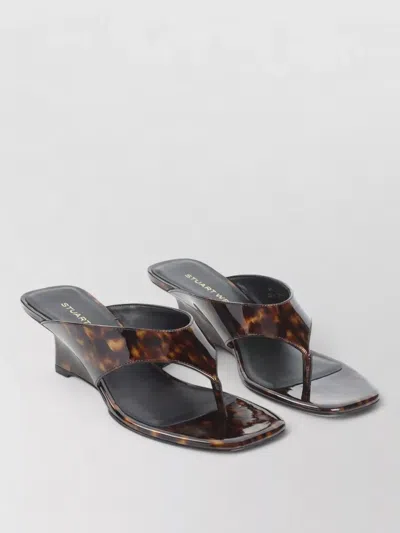 Stuart Weitzman Vinnie Wedge Thong Sandals Tortoiseshell Strap In Brown