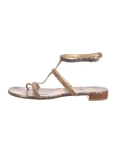 Pre-owned Stuart Weitzman Vintage Snakeskin Gladiator Sandals In Brown